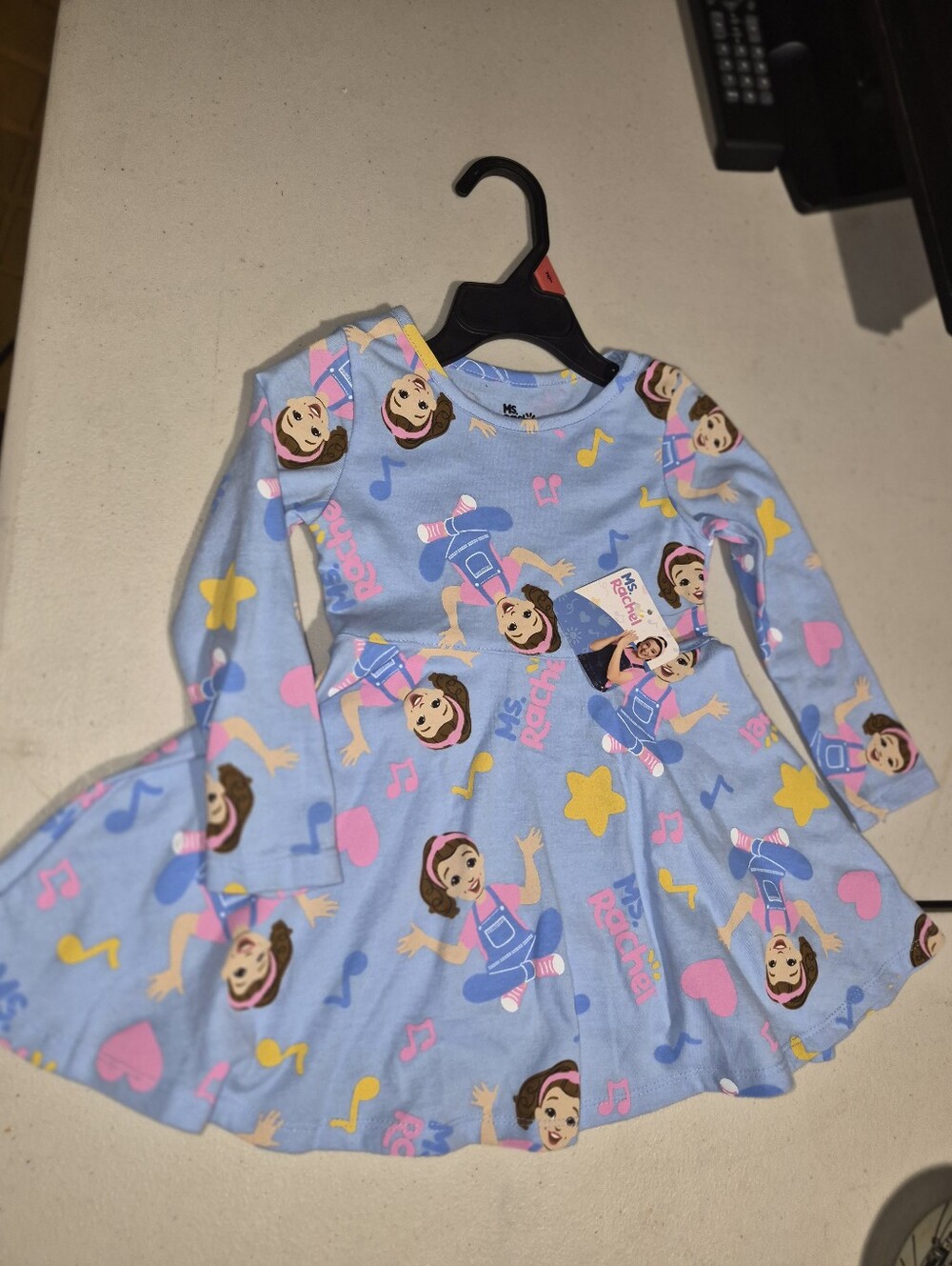 Kids Long-Sleeve Blue Character Print Dress
